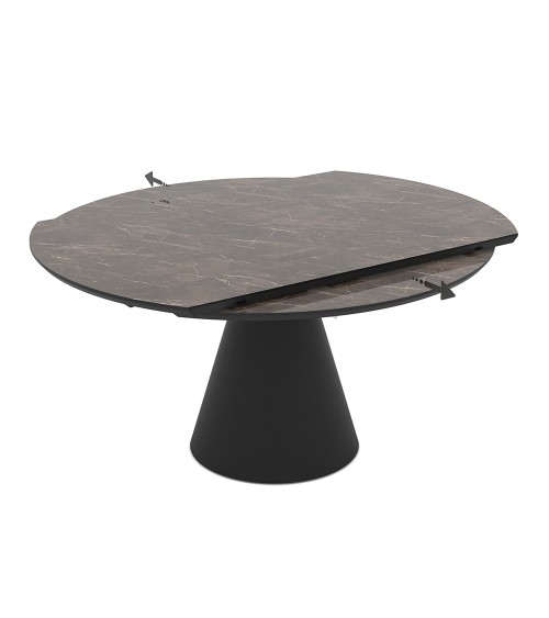 Tavolo allungabile Yandan con piano effetto marmo brown lucido con gamba nera