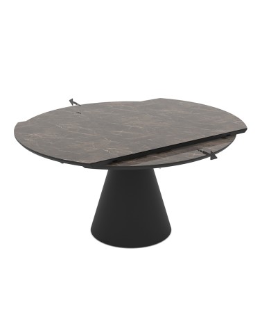 Tavolo allungabile Yandan con piano effetto marmo brown lucido con gamba nera