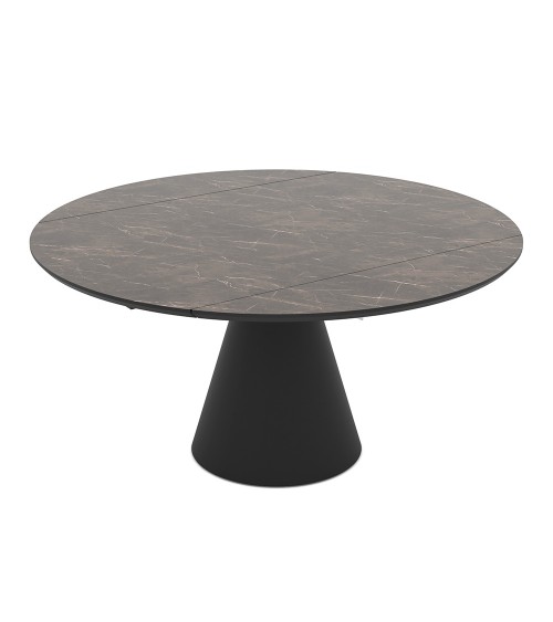 Tavolo allungabile Yandan con piano effetto marmo brown lucido con gamba nera