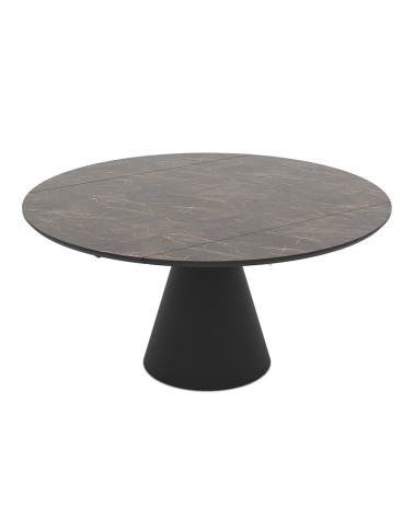 Tavolo allungabile Yandan con piano effetto marmo brown lucido con gamba nera