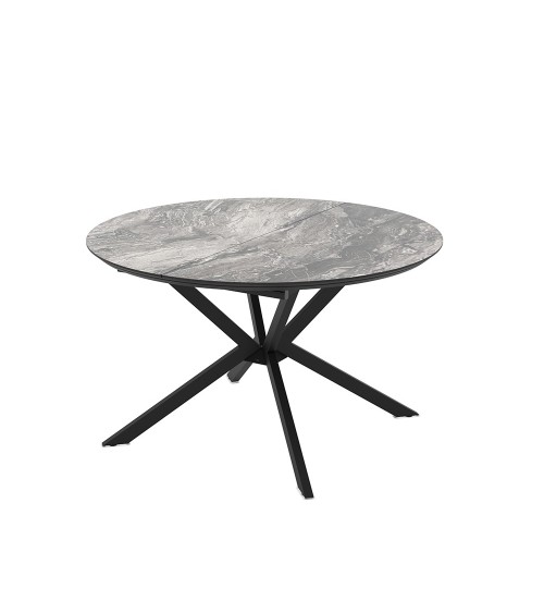 Tavolo allungabile Dobok con allunga 34 cm colore piano effetto marmo nero arabesque lucido e gambe in metallo nero