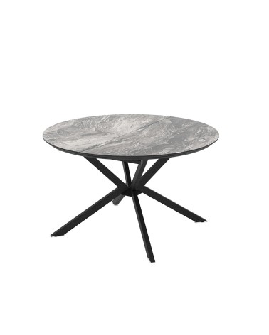 Tavolo allungabile Dobok con allunga 34 cm colore piano effetto marmo nero arabesque lucido e gambe in metallo nero