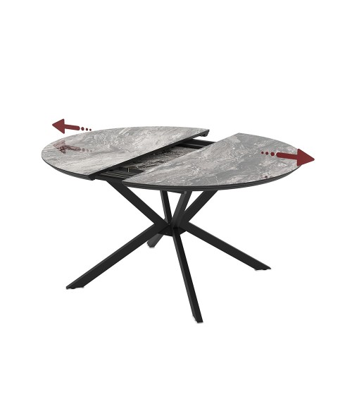 Tavolo allungabile Dobok con allunga 34 cm colore piano effetto marmo nero arabesque lucido e gambe in metallo nero