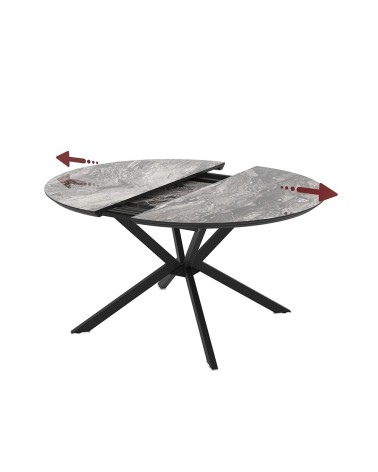 Tavolo allungabile Dobok con allunga 34 cm colore piano effetto marmo nero arabesque lucido e gambe in metallo nero