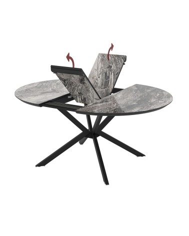 Tavolo allungabile Dobok con allunga 34 cm colore piano effetto marmo nero arabesque lucido e gambe in metallo nero