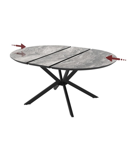 Tavolo allungabile Dobok con allunga 34 cm colore piano effetto marmo nero arabesque lucido e gambe in metallo nero