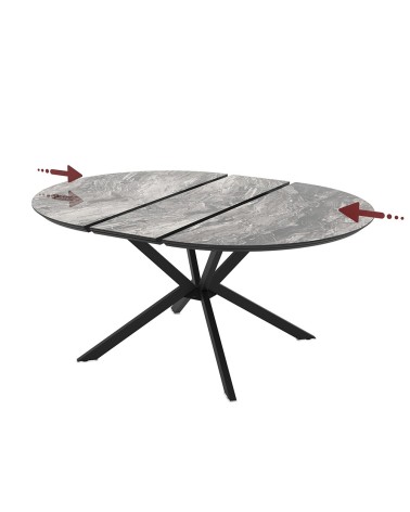 Tavolo allungabile Dobok con allunga 34 cm colore piano effetto marmo nero arabesque lucido e gambe in metallo nero