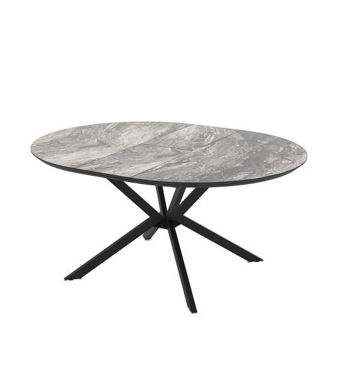 Tavolo allungabile Dobok con allunga 34 cm colore piano effetto marmo nero arabesque lucido e gambe in metallo nero