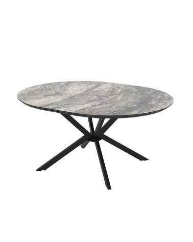 Tavolo allungabile Dobok con allunga 34 cm colore piano effetto marmo nero arabesque lucido e gambe in metallo nero