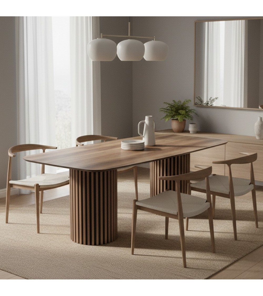 Tavolo fisso Oslo con piano noce e struttura in legno e nero