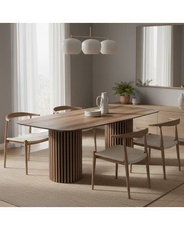 Tavolo fisso Oslo con piano noce e struttura in legno e nero