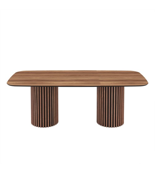 Tavolo fisso Oslo con piano noce e struttura in legno e nero