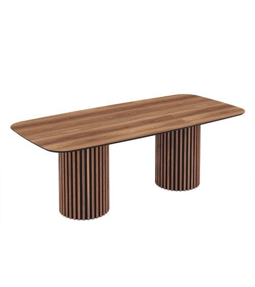 Tavolo fisso Oslo con piano noce e struttura in legno e nero