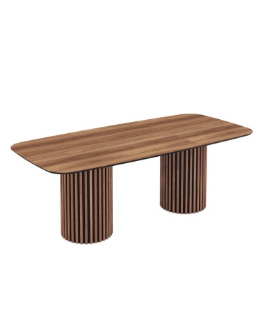 Tavolo fisso Oslo con piano noce e struttura in legno e nero