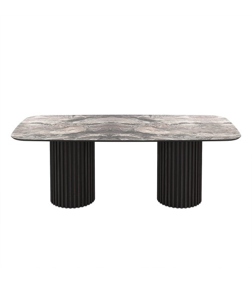 Tavolo fisso Oslo con piano effetto marmo nero arabesque e struttura in legno nero