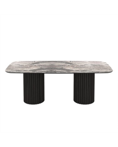 Tavolo fisso Oslo con piano effetto marmo nero arabesque e struttura in legno nero