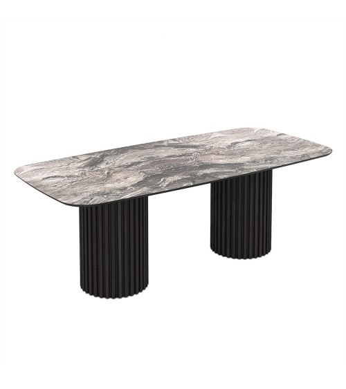Tavolo fisso Oslo con piano effetto marmo nero arabesque e struttura in legno nero