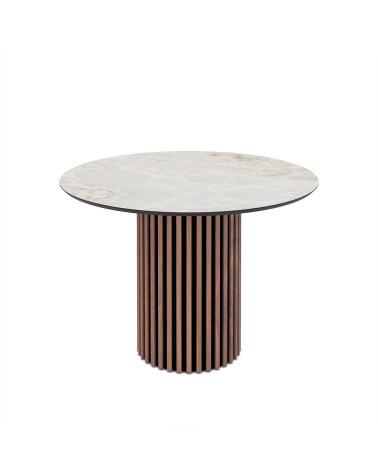 Tavolo Olympus con piano effetto marmo bianco mola e struttura in legno e nero