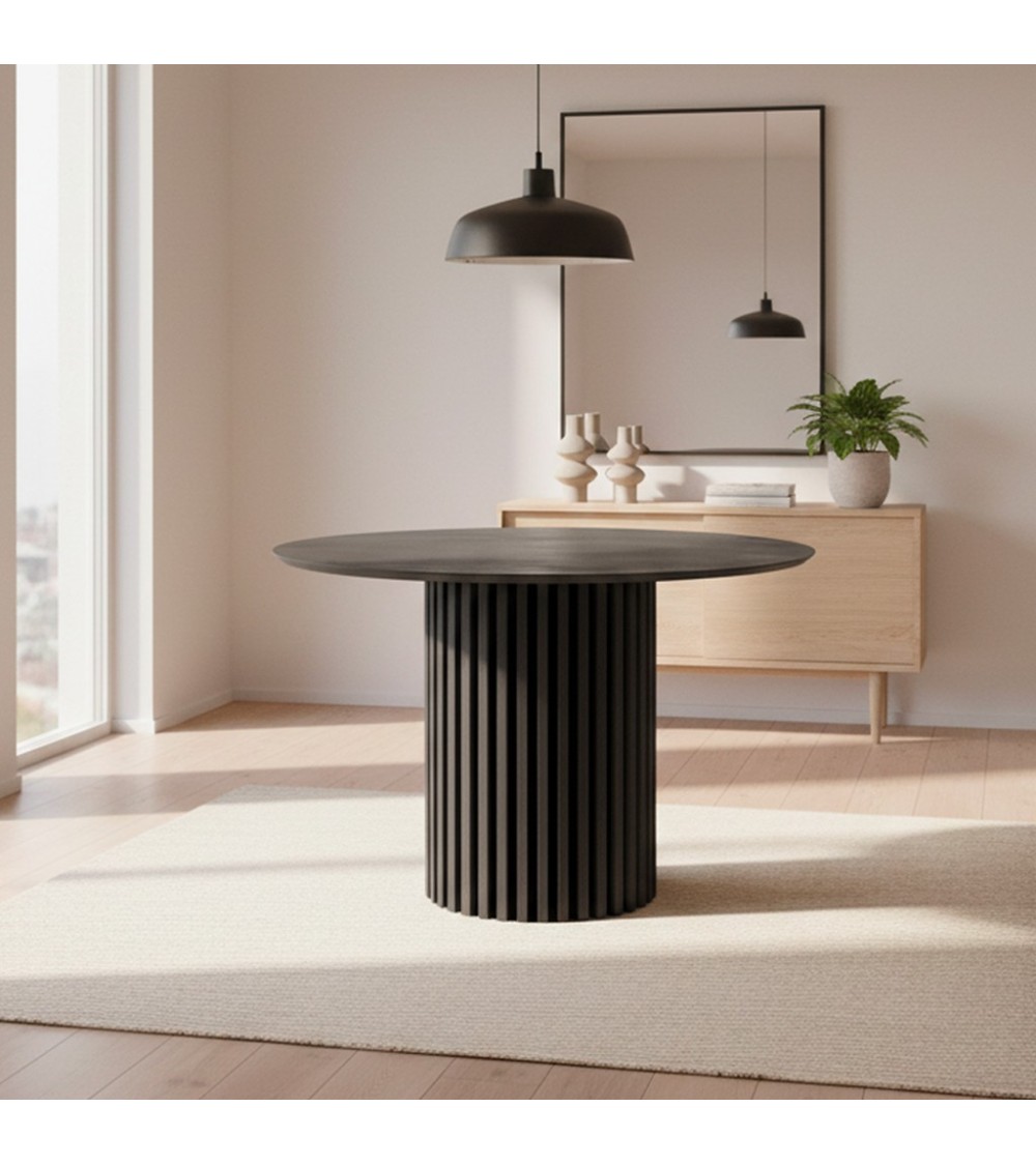 Tavolo Olympus con piano in irony grey super matt e struttura in legno nero