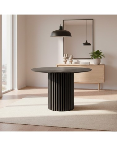 Tavolo Olympus con piano in irony grey super matt e struttura in legno nero