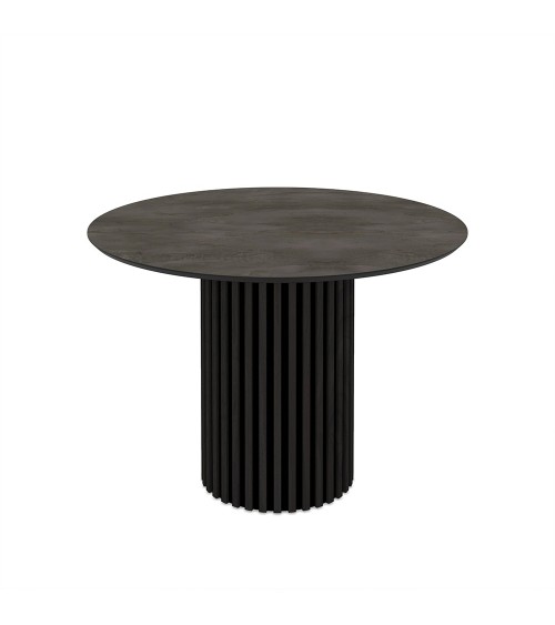 Tavolo Olympus con piano in irony grey super matt e struttura in legno nero