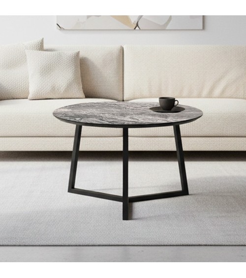 Tavolino da salotto Klint con piano effetto marmo nero arabesque e gambe nere