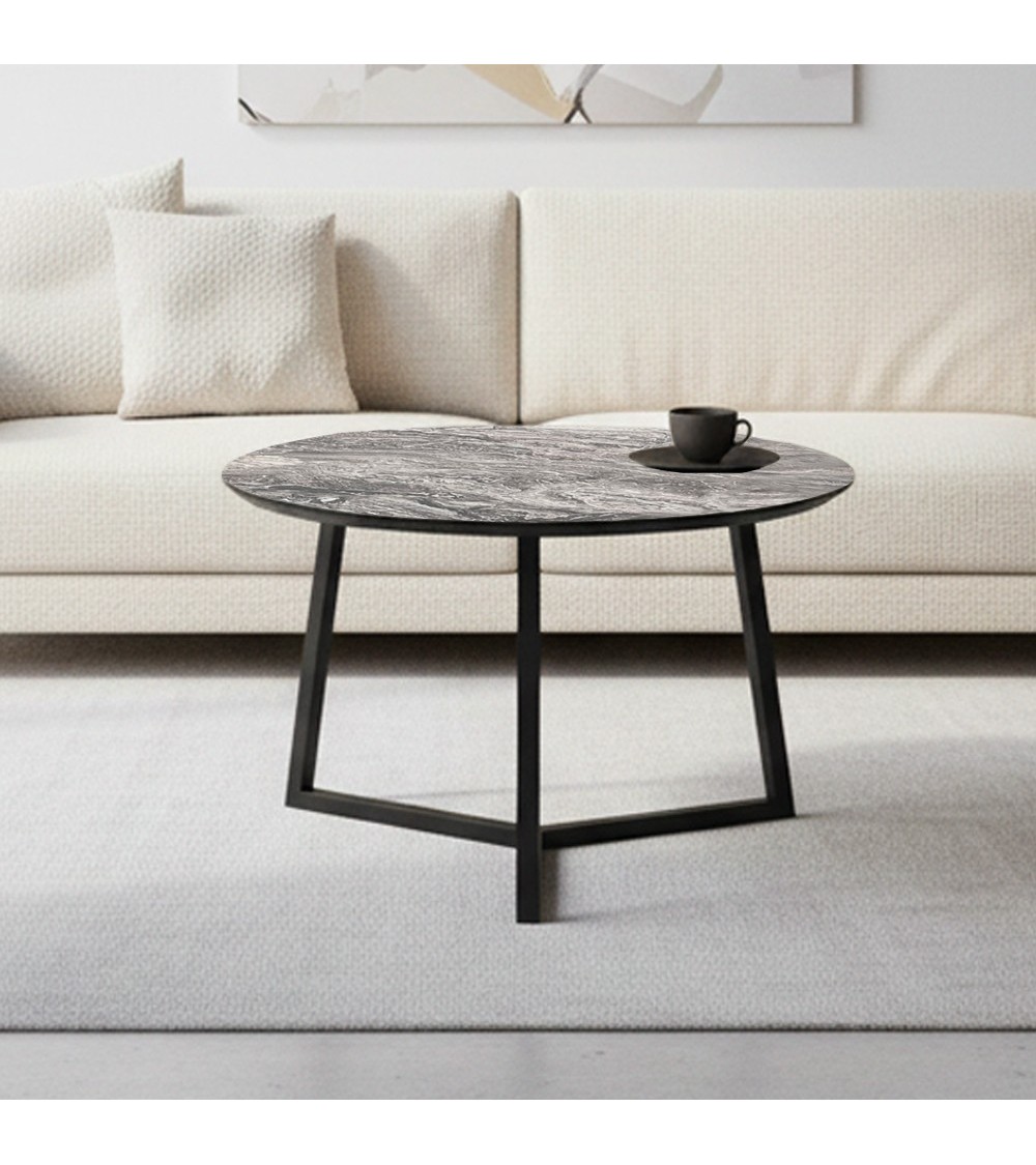 Tavolino da salotto Klint con piano effetto marmo nero arabesque e gambe nere