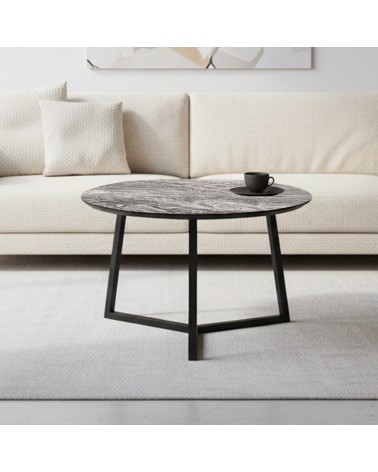 Tavolino da salotto Klint con piano effetto marmo nero arabesque e gambe nere