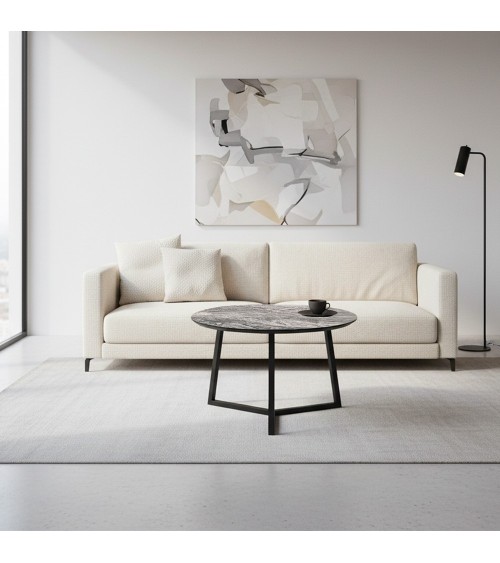 Tavolino da salotto Klint con piano effetto marmo nero arabesque e gambe nere