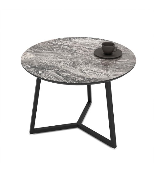 Tavolino da salotto Klint con piano effetto marmo nero arabesque e gambe nere