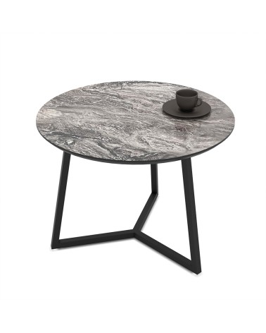 Tavolino da salotto Klint con piano effetto marmo nero arabesque e gambe nere