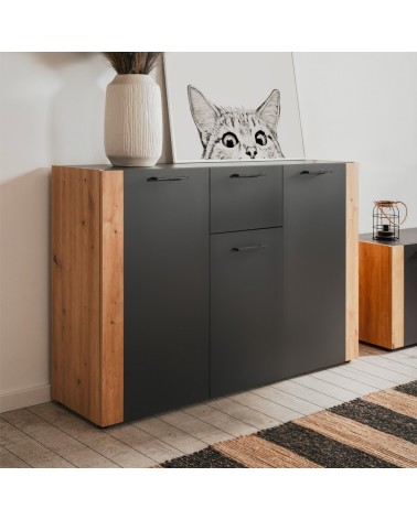 Madia Cento 01B con 3 ante e 1 cassetto colore antracite e laterali legno rovere artisan