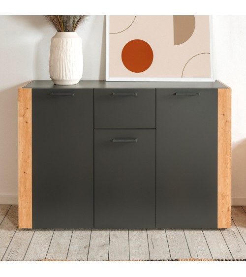 Madia Cento 01B con 3 ante e 1 cassetto colore antracite e laterali legno rovere artisan