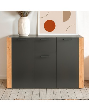 Madia Cento 01B con 3 ante e 1 cassetto colore antracite e laterali legno rovere artisan