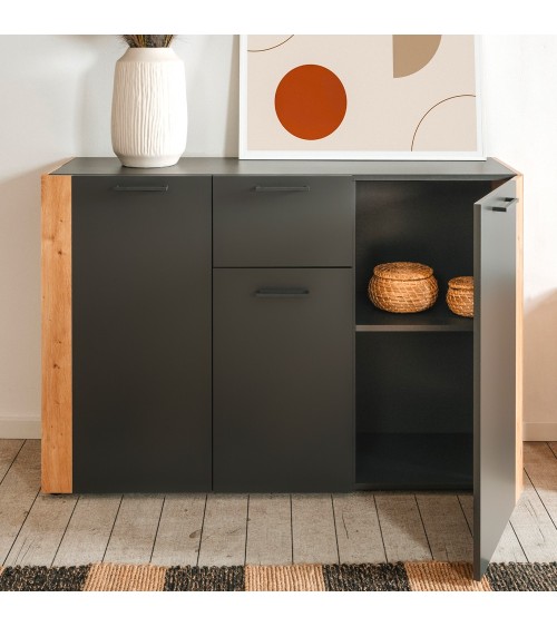 Madia Cento 01B con 3 ante e 1 cassetto colore antracite e laterali legno rovere artisan