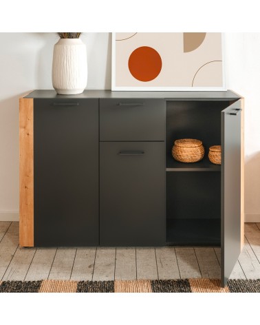 Madia Cento 01B con 3 ante e 1 cassetto colore antracite e laterali legno rovere artisan