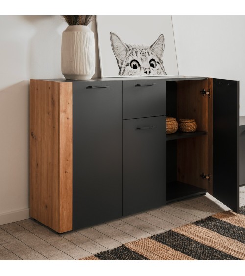 Madia Cento 01B con 3 ante e 1 cassetto colore antracite e laterali legno rovere artisan