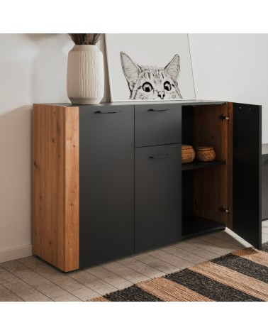 Madia Cento 01B con 3 ante e 1 cassetto colore antracite e laterali legno rovere artisan