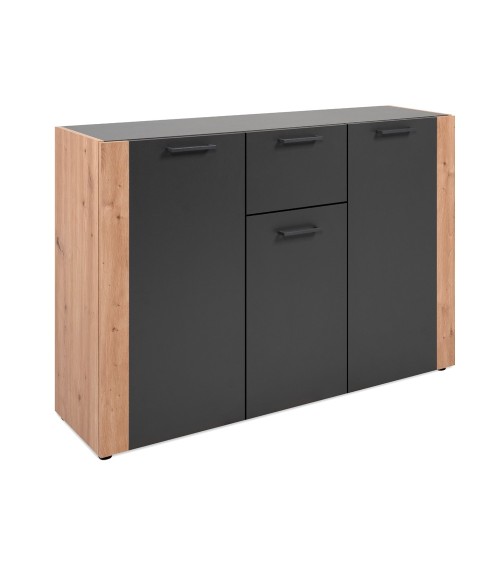 Madia Cento 01B con 3 ante e 1 cassetto colore antracite e laterali legno rovere artisan