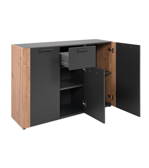 Madia Cento 01B con 3 ante e 1 cassetto colore antracite e laterali legno rovere artisan