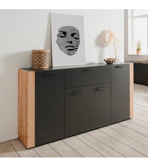 Madia Cento 51A con 4 ante e 1 cassetto colore antracite e laterali legno rovere artisan