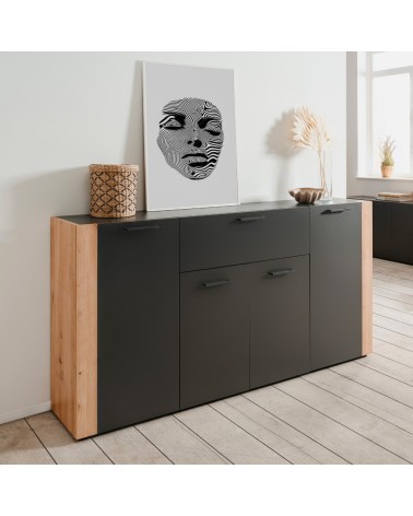 Madia Cento 51A con 4 ante e 1 cassetto colore antracite e laterali legno rovere artisan