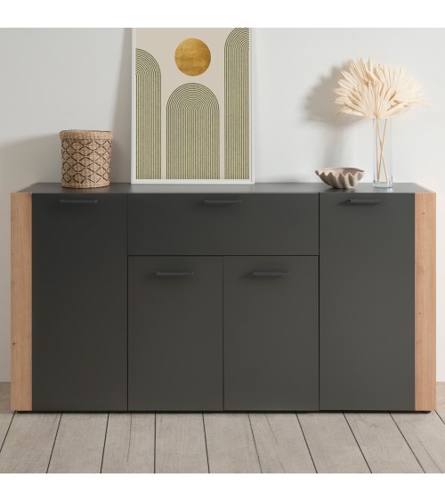 Madia Cento 51A con 4 ante e 1 cassetto colore antracite e laterali legno rovere artisan