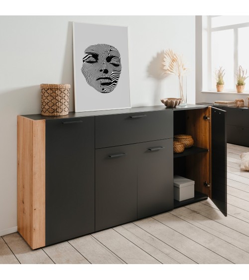 Madia Cento 51A con 4 ante e 1 cassetto colore antracite e laterali legno rovere artisan