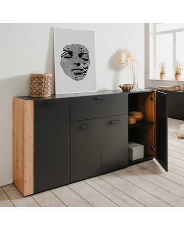 Madia Cento 51A con 4 ante e 1 cassetto colore antracite e laterali legno rovere artisan