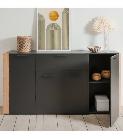 Madia Cento 51A con 4 ante e 1 cassetto colore antracite e laterali legno rovere artisan