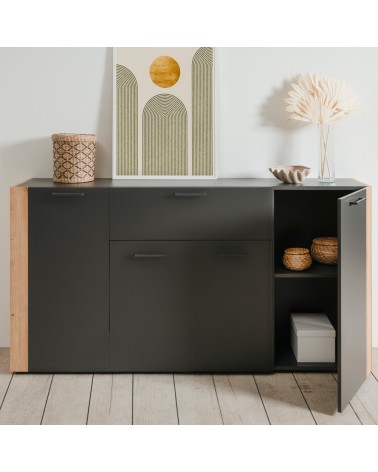 Madia Cento 51A con 4 ante e 1 cassetto colore antracite e laterali legno rovere artisan
