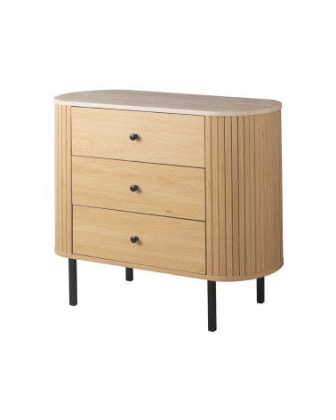 Comodino Fabia 03A 3 cassetti colore rovere e top effetto travertino