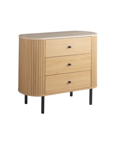 Comodino Fabia 03A 3 cassetti colore rovere e top effetto travertino