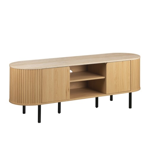 Mobile porta tv Fabia 56A con 2 ante e nicchie a giorno colore rovere e top effetto travertino
